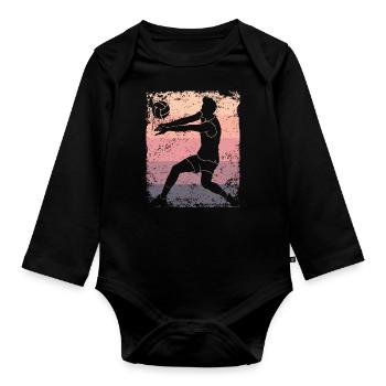 Volleyball Spieler Retro Beach Volleyball - Baby Bio-Langarm-Body - Schwarz - Vorne