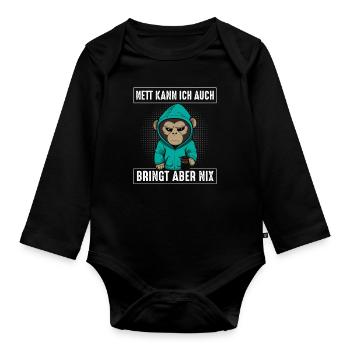 Affe Nett Kann Ich Auch Bringt Aber Nix - Baby Bio-Langarm-Body - Schwarz - Vorne