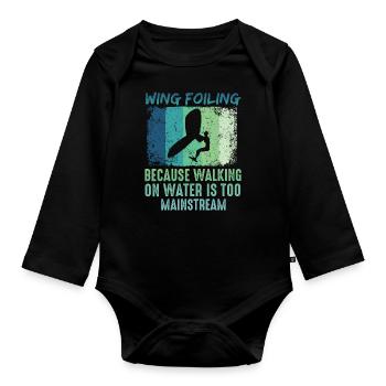 Wing Foil Wingsurfing Retro Foil Wing - Organic Longsleeve Baby Bodysuit - black - Front