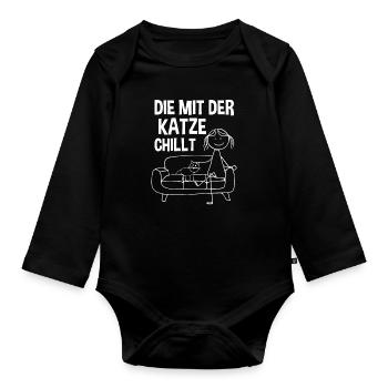 Die mit der Katze chillt - Baby Bio-Langarm-Body - Schwarz - Vorne