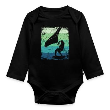 Wing Foil Wingsurfing Retro Foil Wings - Organic Longsleeve Baby Bodysuit - black - Front