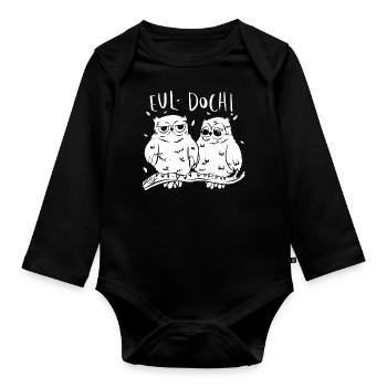 Heul doch - Eul doch - Lustiges Wortspiel - Baby Bio-Langarm-Body - Schwarz - Vorne