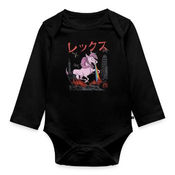 Wütendes Einhorn mit Regenbogen Strahl - Baby Bio-Langarm-Body - Schwarz - Vorne