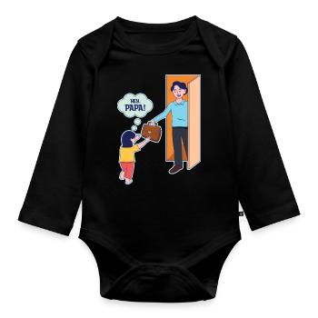 Vatertag Hey Papa Design - Baby Bio-Langarm-Body - Schwarz - Vorne
