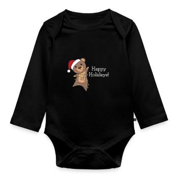 Ours Joyeux Noël Animaux d’hiver Ours - Body Bébé bio manches longues - noir - Devant