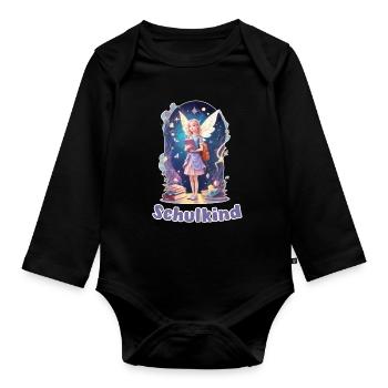 Schulkind - Einschulung - Fee - Erste Klasse - Baby Bio-Langarm-Body - Schwarz - Vorne