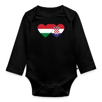 Ungarn Kroatien Flagge Herz - Baby Bio-Langarm-Body - Schwarz - Vorne