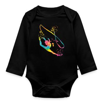 Gymnastin Mit Band Rhythmische Gymnastik - Baby Bio-Langarm-Body - Schwarz - Vorne