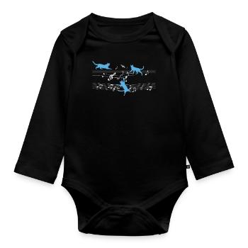 Pet Cat Playing Musical Sheets Musician Music - Organic Longsleeve Baby Bodysuit - black - Front