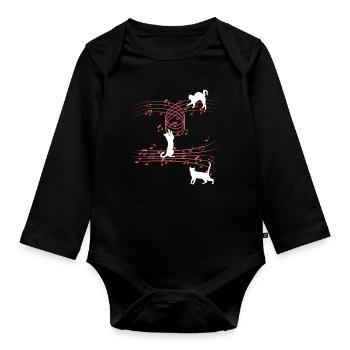 Haustierkatze liebt es, Notenblätter zu spielen Musikermusik - Baby Bio-Langarm-Body - Schwarz - Vorne