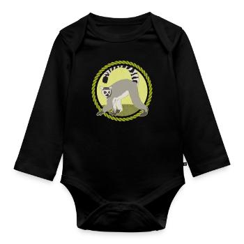 Lémurien Lémuriens à queue annelée Lémuriens à queue annelée Cadeau - Body Bébé bio manches longues - noir - Devant