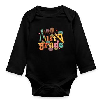 Hello 1st Grade Back To School First Day - Organic Longsleeve Baby Bodysuit - black - Front