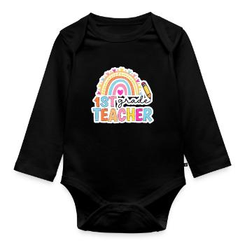 Hello 1st Grade Back To School First Day - Organic Longsleeve Baby Bodysuit - black - Front
