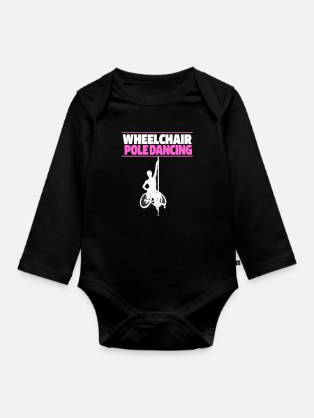 Pole Dancing Rollstuhl - Baby Bio-Langarm-Body - Schwarz