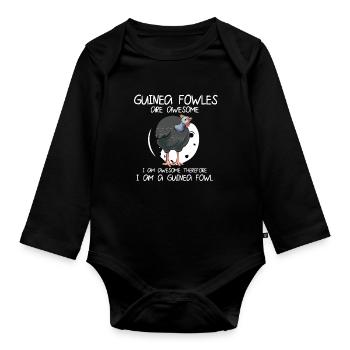 Perlhühner Perlhuhn Guinea Fowl - Baby Bio-Langarm-Body - Schwarz - Vorne