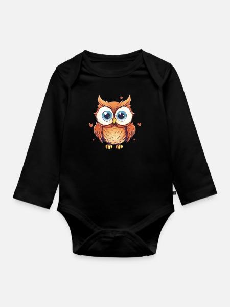 Nachteule Eule Eulen Vogel - Baby Bio-Langarm-Body - Schwarz
