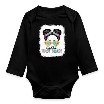 Hello 1st Grade Back To School First Day - Organic Longsleeve Baby Bodysuit - black - Front