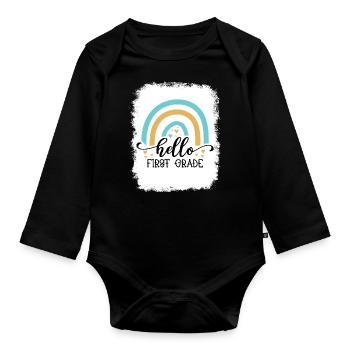 Hello 1st Grade Back To School First Day - Organic Longsleeve Baby Bodysuit - black - Front