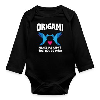 Origami Makes Me Happy - Baby Bio-Langarm-Body - Schwarz - Vorne