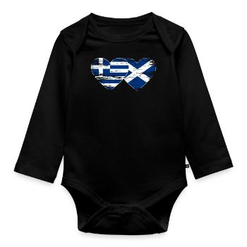Grèce Écosse drapeau coeur utilisé - Body Bébé bio manches longues - noir - Devant