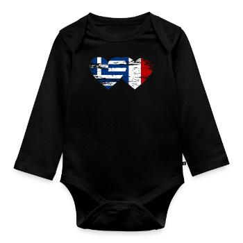 Grèce France drapeau coeur utilisé - Body Bébé bio manches longues - noir - Devant