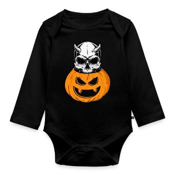 Creepy Jack-o'-Lantern design with skull - Organic Longsleeve Baby Bodysuit - black - Front