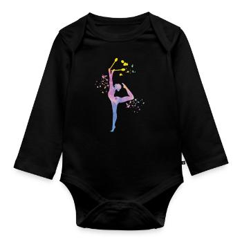 Gymnast with clubs Rhythmic gymnastics - Organic Longsleeve Baby Bodysuit - black - Front