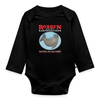Robbe Seehund Seelöwe Kegelrobbe Robben Geschenk - Baby Bio-Langarm-Body - Schwarz - Vorne
