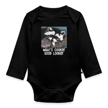 Was kocht gut aussehender Müll-Panda-Freund - Baby Bio-Langarm-Body - Schwarz - Vorne