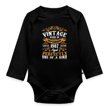 September 1987 Birthday Gift 1987 September - Organic Longsleeve Baby Bodysuit - black - Front