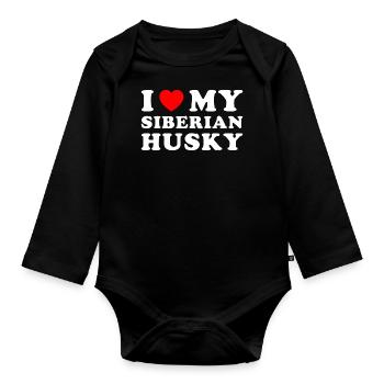 I Love My Siberian Husky - Baby Bio-Langarm-Body - Schwarz - Vorne