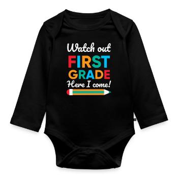 Hello 1st Grade Back To School First Day - Organic Longsleeve Baby Bodysuit - black - Front