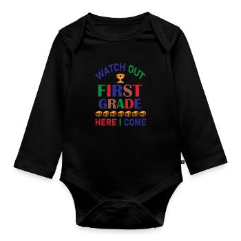 Hello 1st Grade Back To School First Day - Organic Longsleeve Baby Bodysuit - black - Front