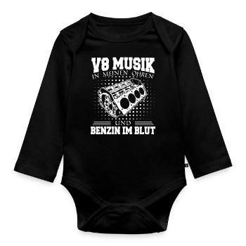 V8 Motor 8 Zylinder Hubraum Auto Tuning Tuner - Baby Bio-Langarm-Body - Schwarz - Vorne