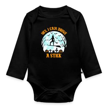 Yes I Can Drive A Stick: Lustige Halloween Hexe - Baby Bio-Langarm-Body - Schwarz - Vorne