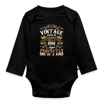 October 1990 Birthday Gift 1990 October - Organic Longsleeve Baby Bodysuit - black - Front