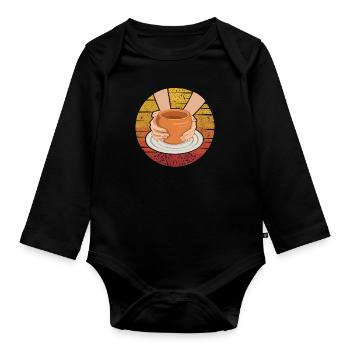 Retro Pottery Pro Wheel Hobby Lover Pottery - Organic Longsleeve Baby Bodysuit - black - Front