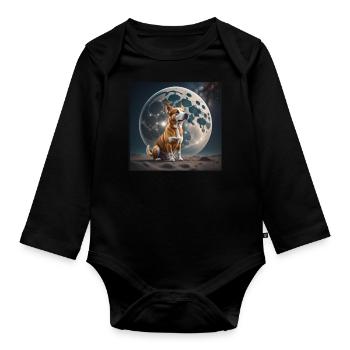 Hund Mond Dog Moon Love Tier - Baby Bio-Langarm-Body - Schwarz - Vorne
