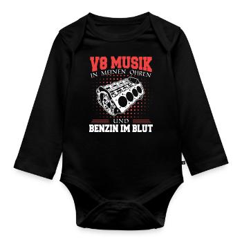 V8 Motor 8 Zylinder Hubraum Auto Tuning Tuner - Baby Bio-Langarm-Body - Schwarz - Vorne