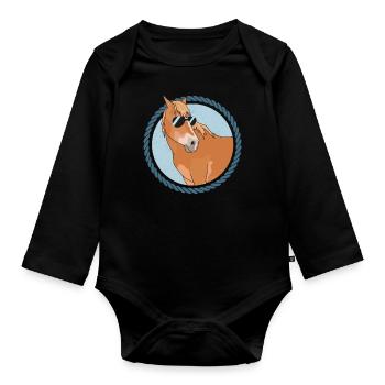 Haflinger Pferde | Haffi Pferdebesitzer Geschenk - Baby Bio-Langarm-Body - Schwarz - Vorne