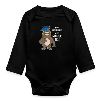 Bett-Chiller zum Master 2023 Faultier - Baby Bio-Langarm-Body - Schwarz - Vorne