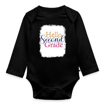 Zweite Klasse, Regenbogen, Mädchen, Jungen, Lehrerteam, 2. - Baby Bio-Langarm-Body - Schwarz - Vorne