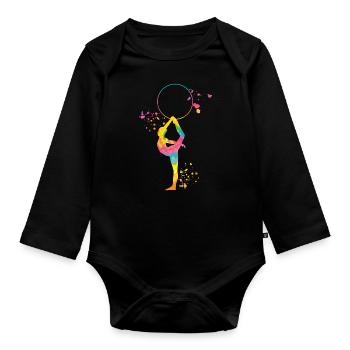Gymnastin Mit Hoop Rhythmische Gymnastik - Baby Bio-Langarm-Body - Schwarz - Vorne
