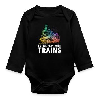 I Still Play With Trains Eisenbahn - Baby Bio-Langarm-Body - Schwarz - Vorne
