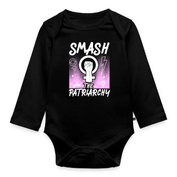 Feminist Smash Patriarchy - Baby Bio-Langarm-Body - Schwarz - Vorne