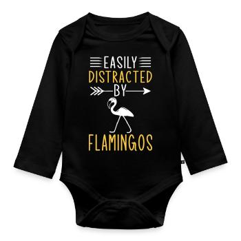 Leicht abgelenkt von Flamingos - Baby Bio-Langarm-Body - Schwarz - Vorne