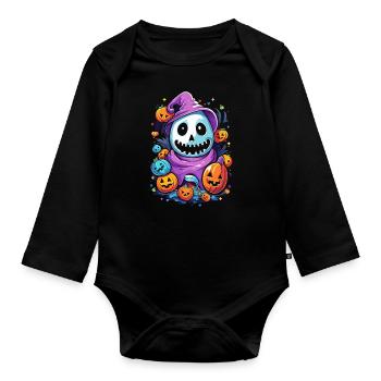 Smiling Ghost and Witch's Hat – Sweet Creepy Joy - Organic Longsleeve Baby Bodysuit - black - Front