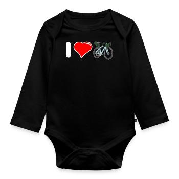 I Love Bike Packing Ich liebe Fahrradreisen - Baby Bio-Langarm-Body - Schwarz - Vorne