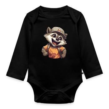 Mignon raton laveur: rire effronté avec casquette et chemise - Body Bébé bio manches longues - noir - Devant