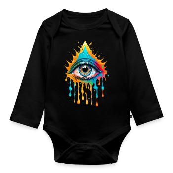 Paint Splash Eye Design - Organic Longsleeve Baby Bodysuit - black - Front